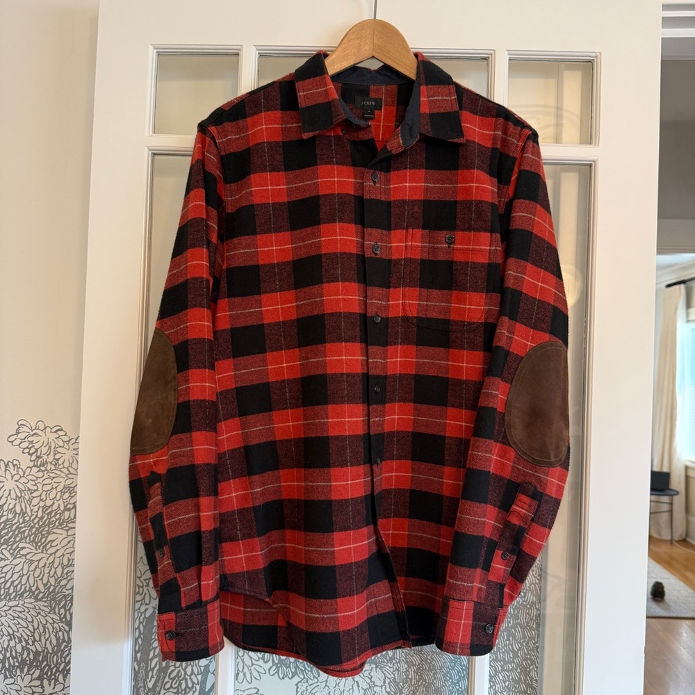 Vintage J.Crew Red and Black Plaid Men's Flannel Button Down Shirt Medium